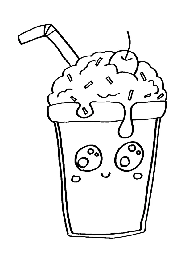 Ausmalbild Kawaii Milchshake – Vorschau der A4-Vorlage