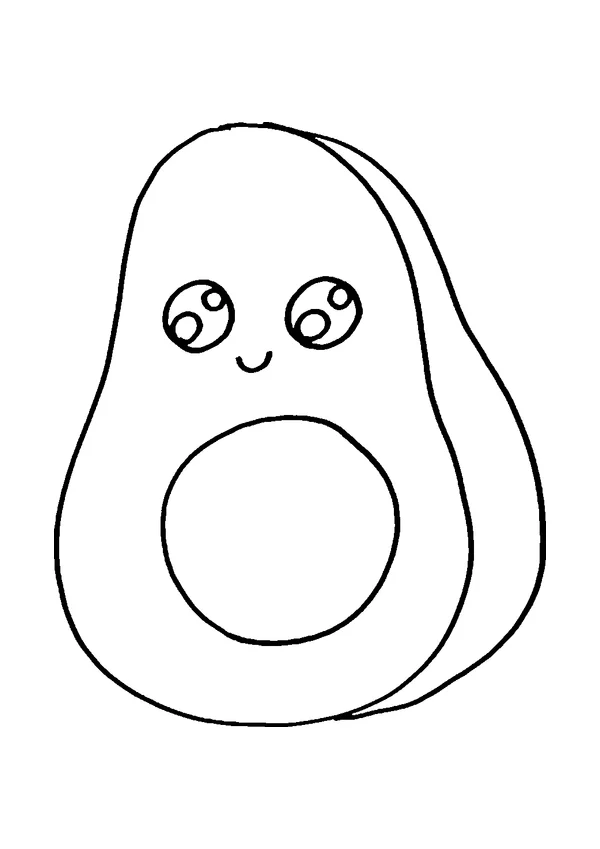 Ausmalbild Kawaii Avocado – Vorschau der A4-Vorlage