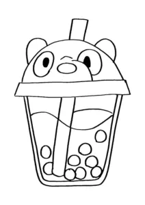 Ausmalbild Panda Bubble Tea – kostenlose PDF-Vorlage