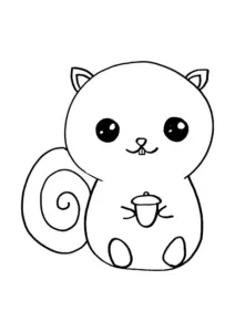 Ausmalbild Kawaii Eichhörnchen – kostenlose PDF-Vorlage