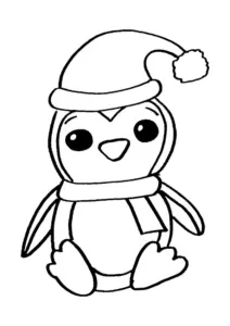 Ausmalbild Pinguin mit Weihnachtsmütze
