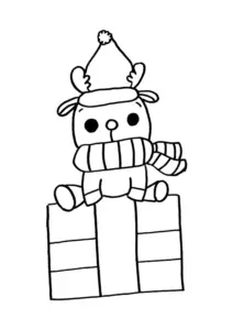 Ausmalbild Rentier auf Geschenk