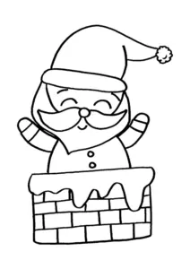 Ausmalbild Weihnachtsmann im Schornstein – kostenlose PDF-Vorlage